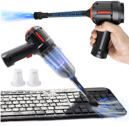 مكنسة محمولة لاسلكية 3-في-1 من PeroBuno — مكنسة كهربائية، منفضة هواء، ومنفاخ مع بطارية 6000 mAh