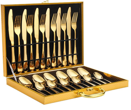 طقم أدوات مائدة مونوبتيلون من الستانلس ستيل – 24 قطعة – لون ذهبي