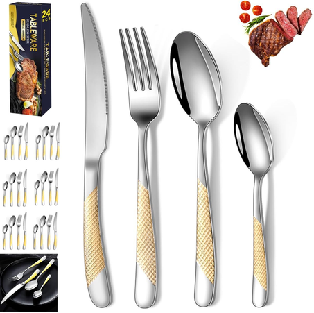 مجموعة أدوات المائدة الأساسية من الستانلس ستيل – 24 قطعة – تكفي 6 أشخاص
