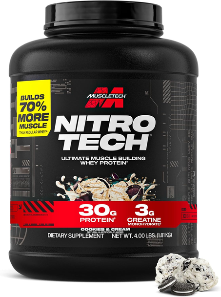 MuscleTech Nitro-Tech بروتين مصل اللبن المعزول والبيبتيدات – شوكولاتة – 2.3 كجم – 70 حصة – مع 3 جرام كرياتين