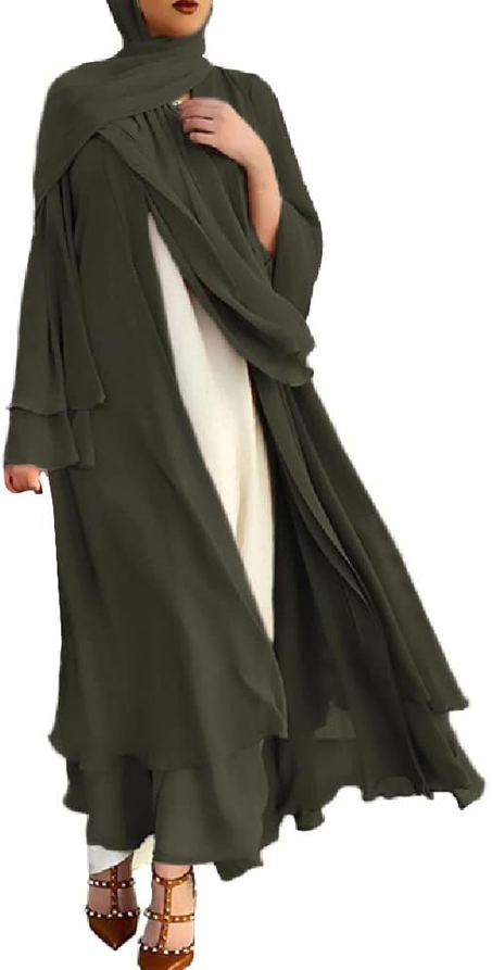 عباية شيفون ماكسي فضفاض للنساء – رداء مفتوح من الأمام وكارديغان إسلامي عربي
