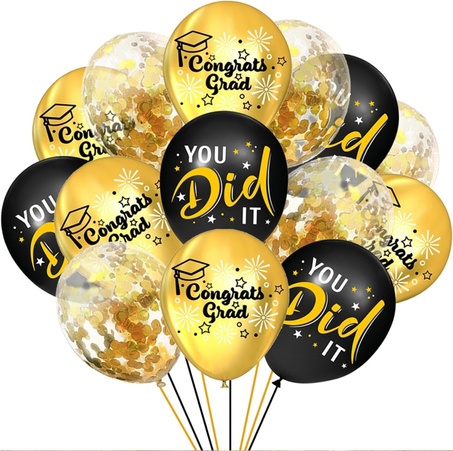 مجموعة بالونات حفلات لاتكس – 18 قطعة بدرجات الأسود والذهبي – تزيين حفلات التخرج والمناسبات
