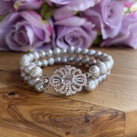 💎 Bracelet Plaqué Or en Djoher Hor Gris – Élégance & Raffinement