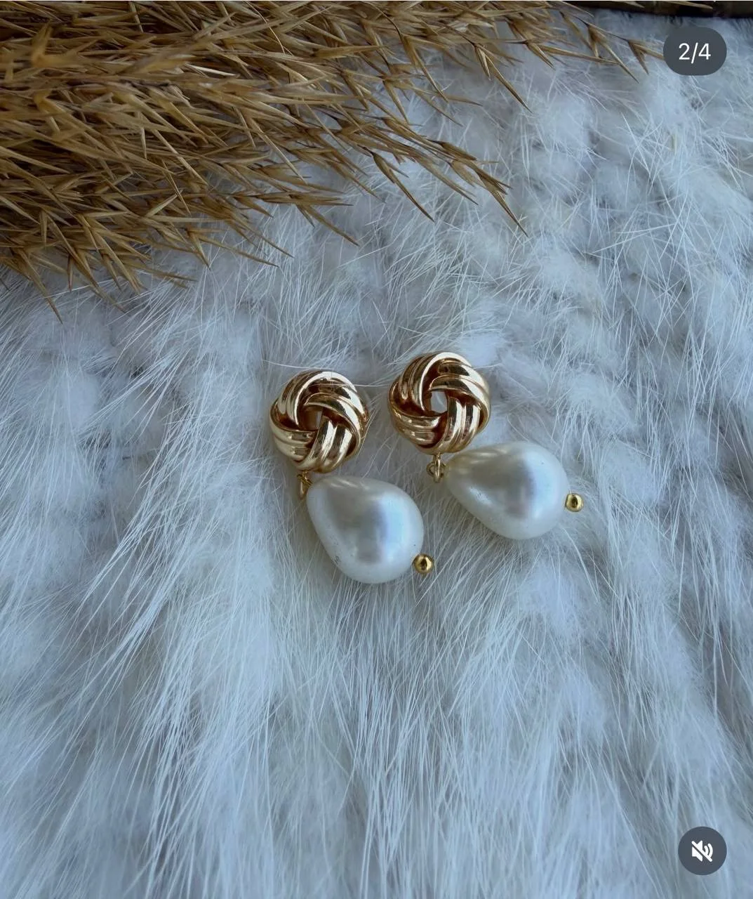 Boucles d’oreilles noeud d’amour ❤️ en plaqué or et perle de Majorque