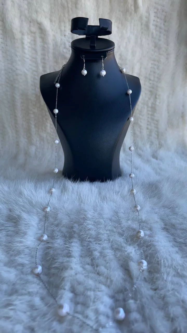 ✨ Sautoir en argent 925 rhodié avec perles Djoher Hor  ( Offre spéciale  💥 Promotion)