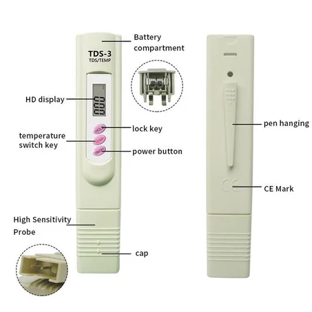 TDS mètre Testeur Portable de qualité de l'eau Numérique de Haute Précision 2 en 1