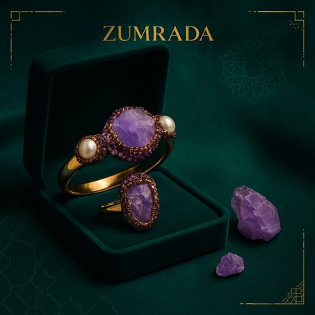 طقم الأميثيست الملكي – أناقة البنفسج وسحر اللؤلؤ