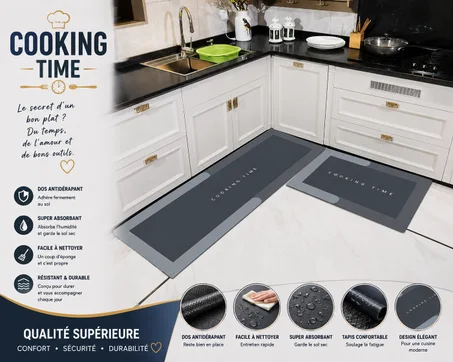 Tapis de Cuisine Antidérapants – Confort, Style et Protection au Quotidien–Ensemble de Tapis de Cuisine Moderne et Antidérapant