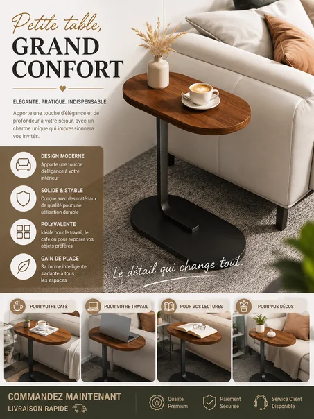 Table d'appoint en forme de C