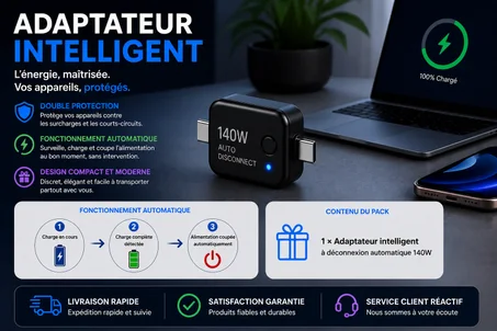 Chargeur Intelligent Stop Charge, Protecteur de câble de Charge à déconnexion Automatique, Dispositif d'éjection de Charge complète, Adaptateur de Protection Contre Les surcharges