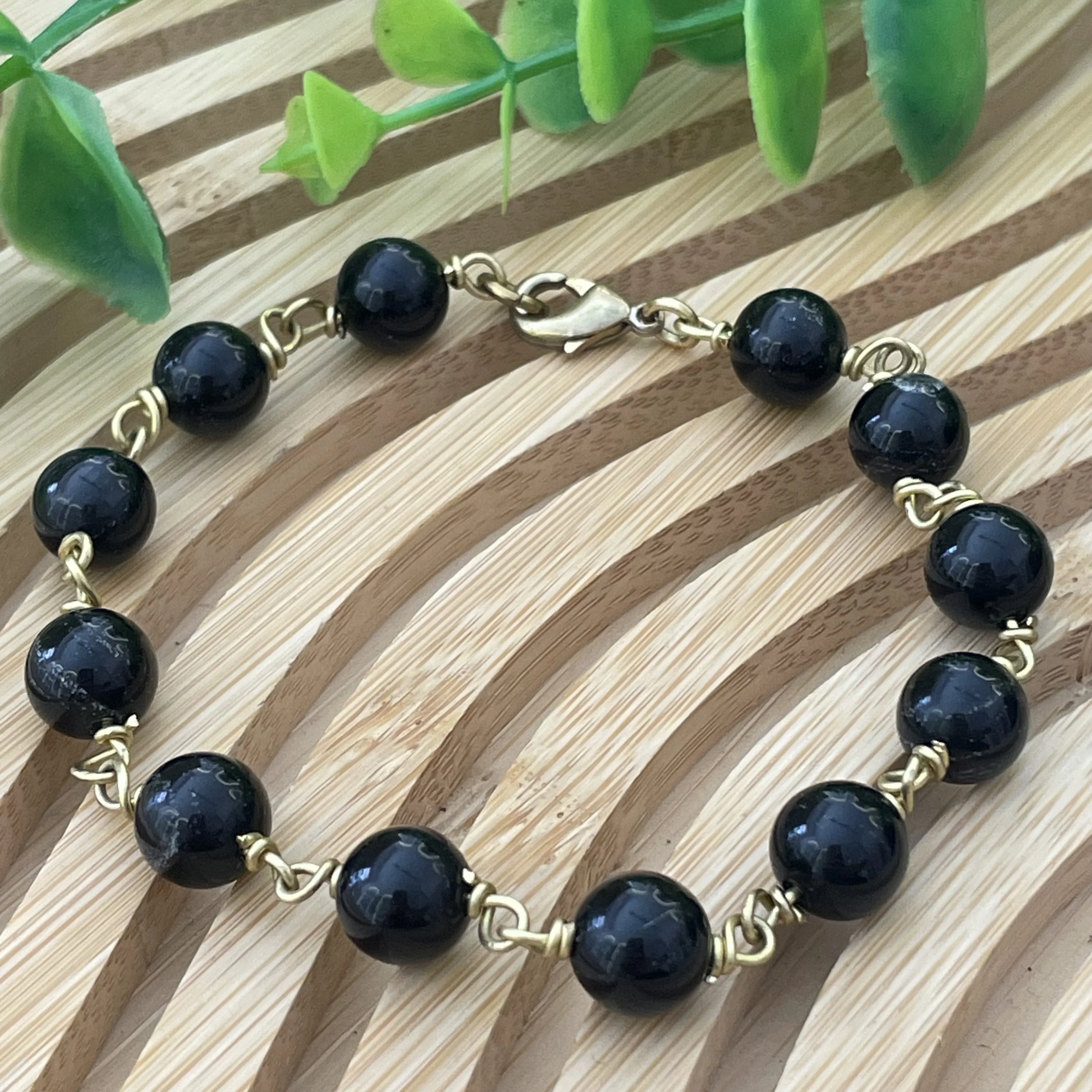 Gourmette en cuivre et agate noir