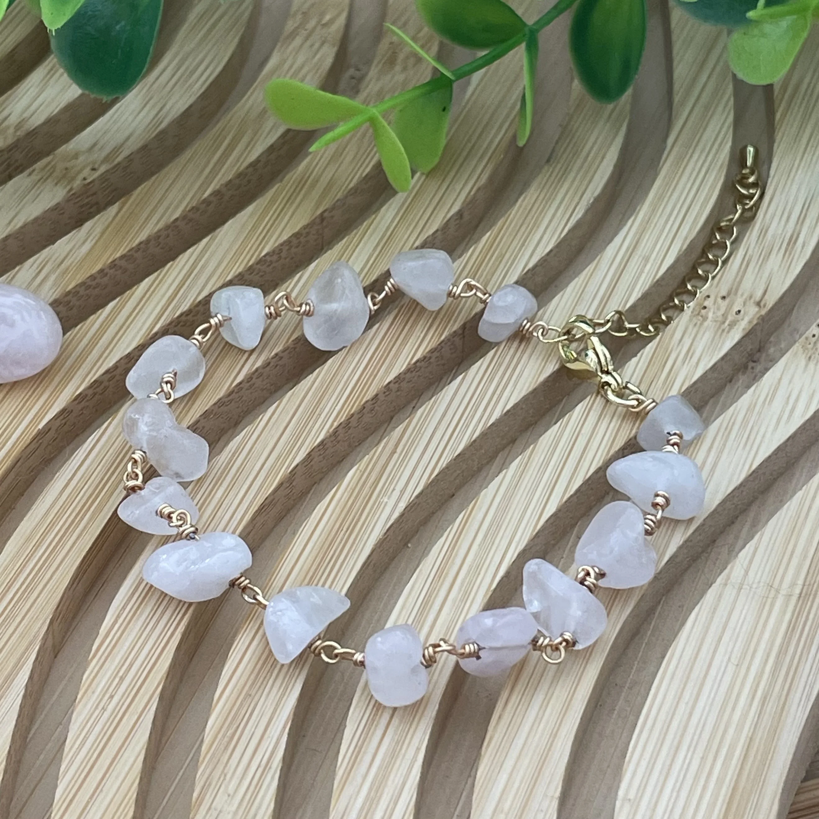 Gourmette en acier quartz rose