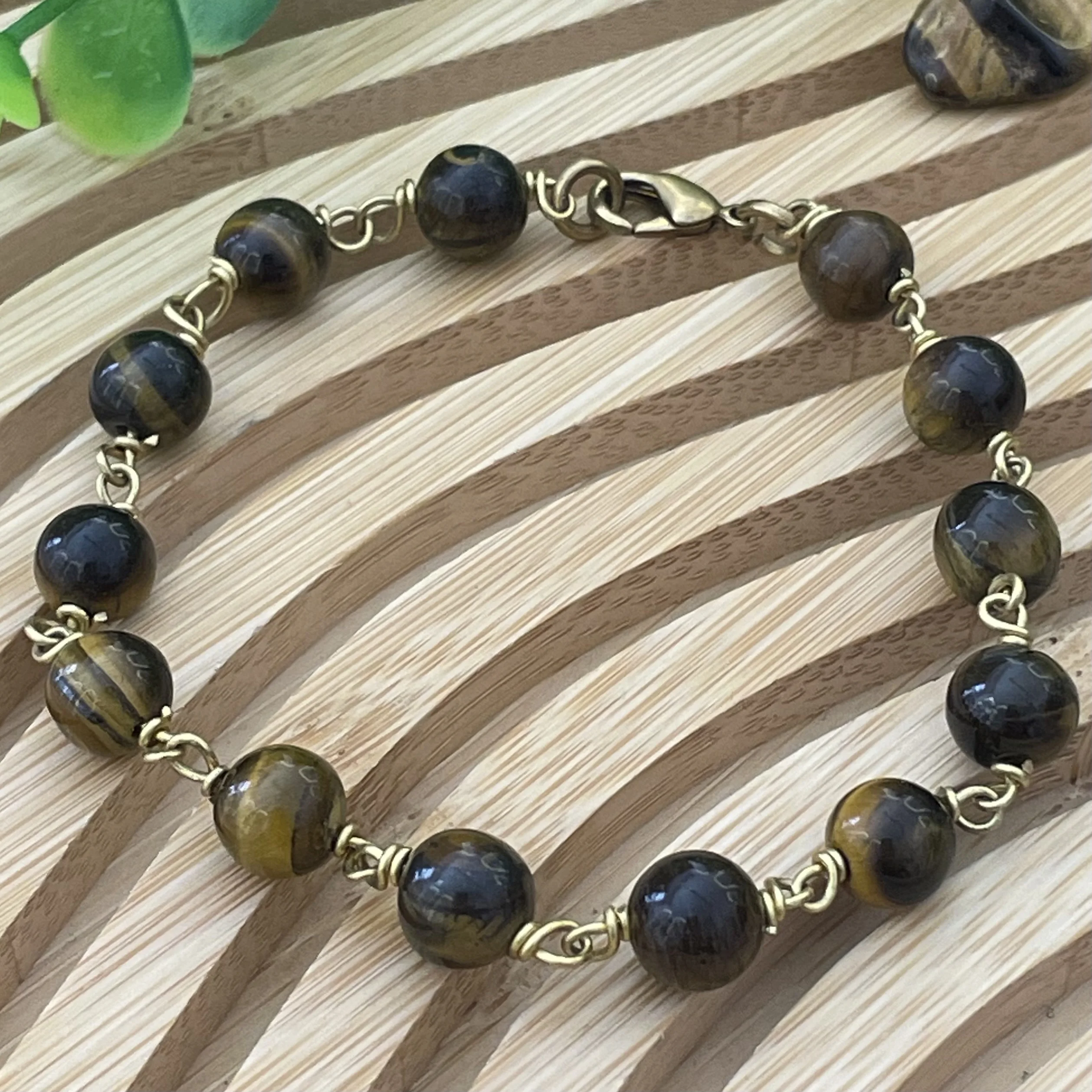 Gourmette oeil de tigre en cuivre