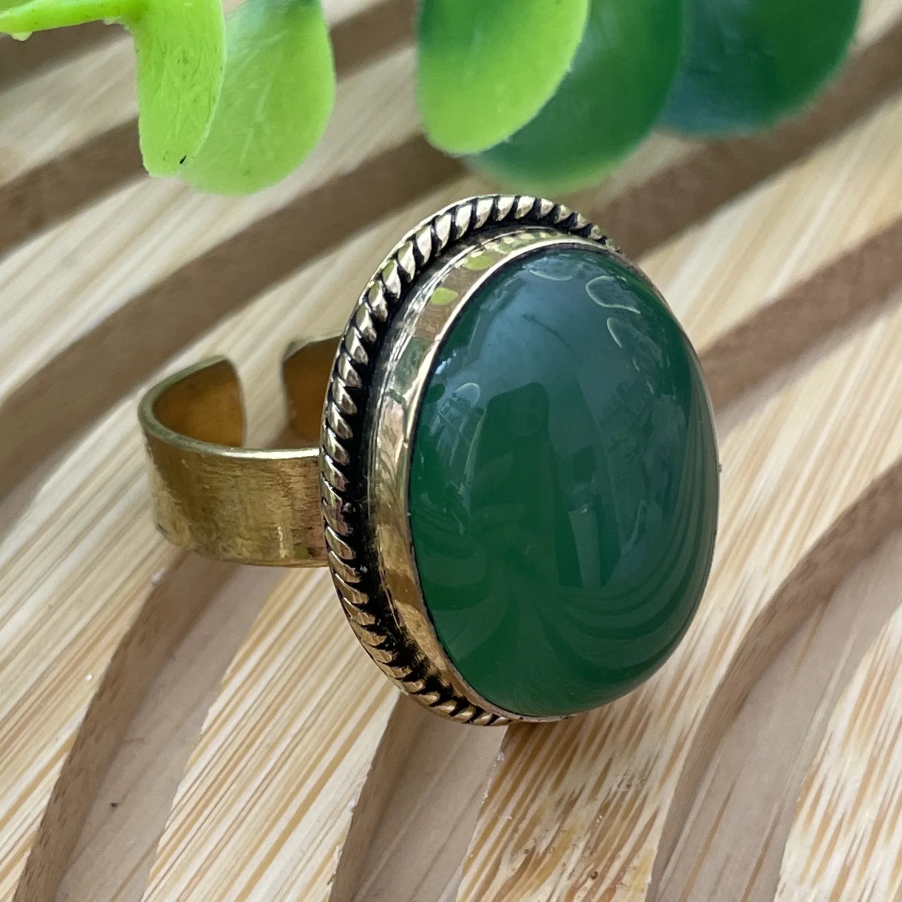 Bague agate vert en cuivre
