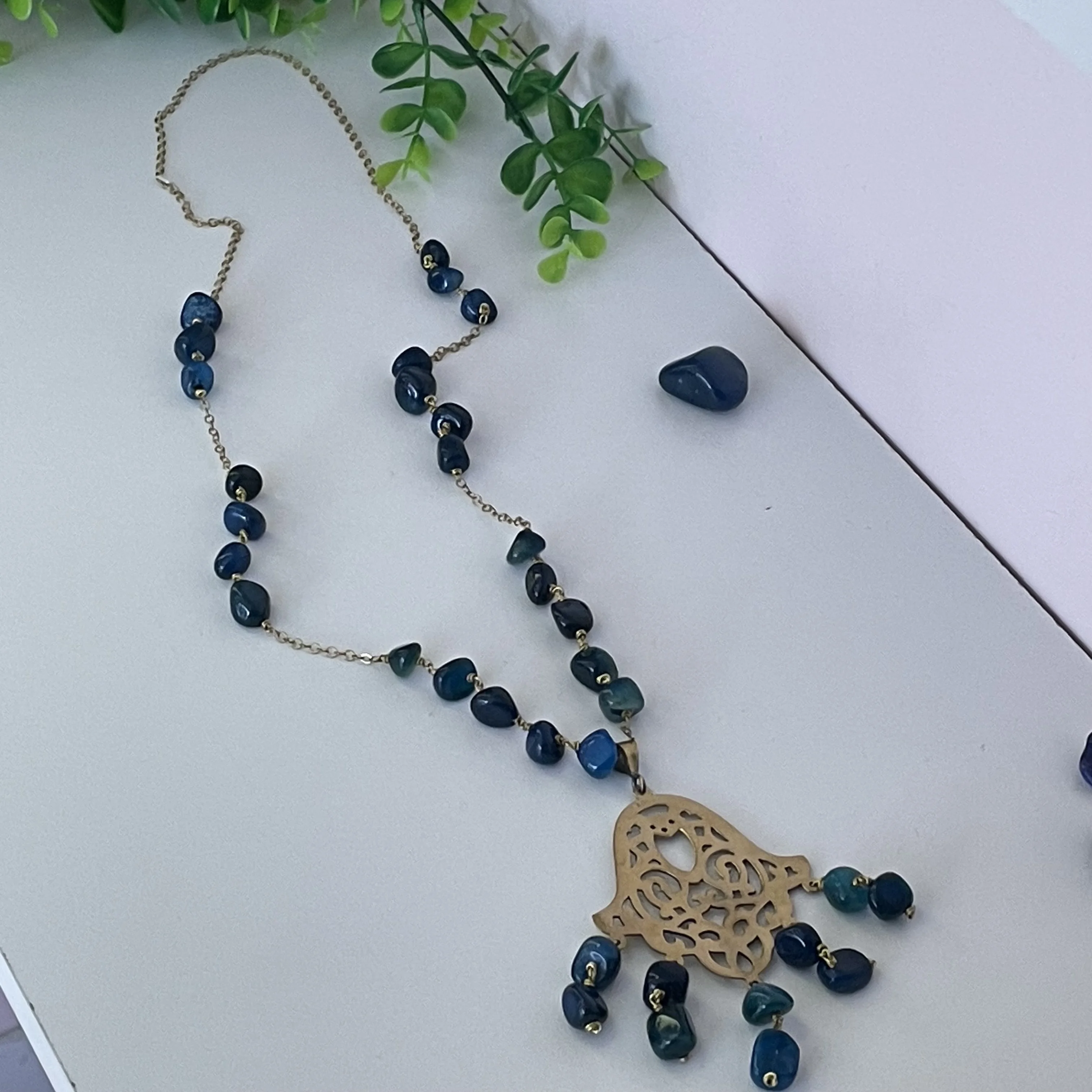 sautoir en cuivre et agate bleu