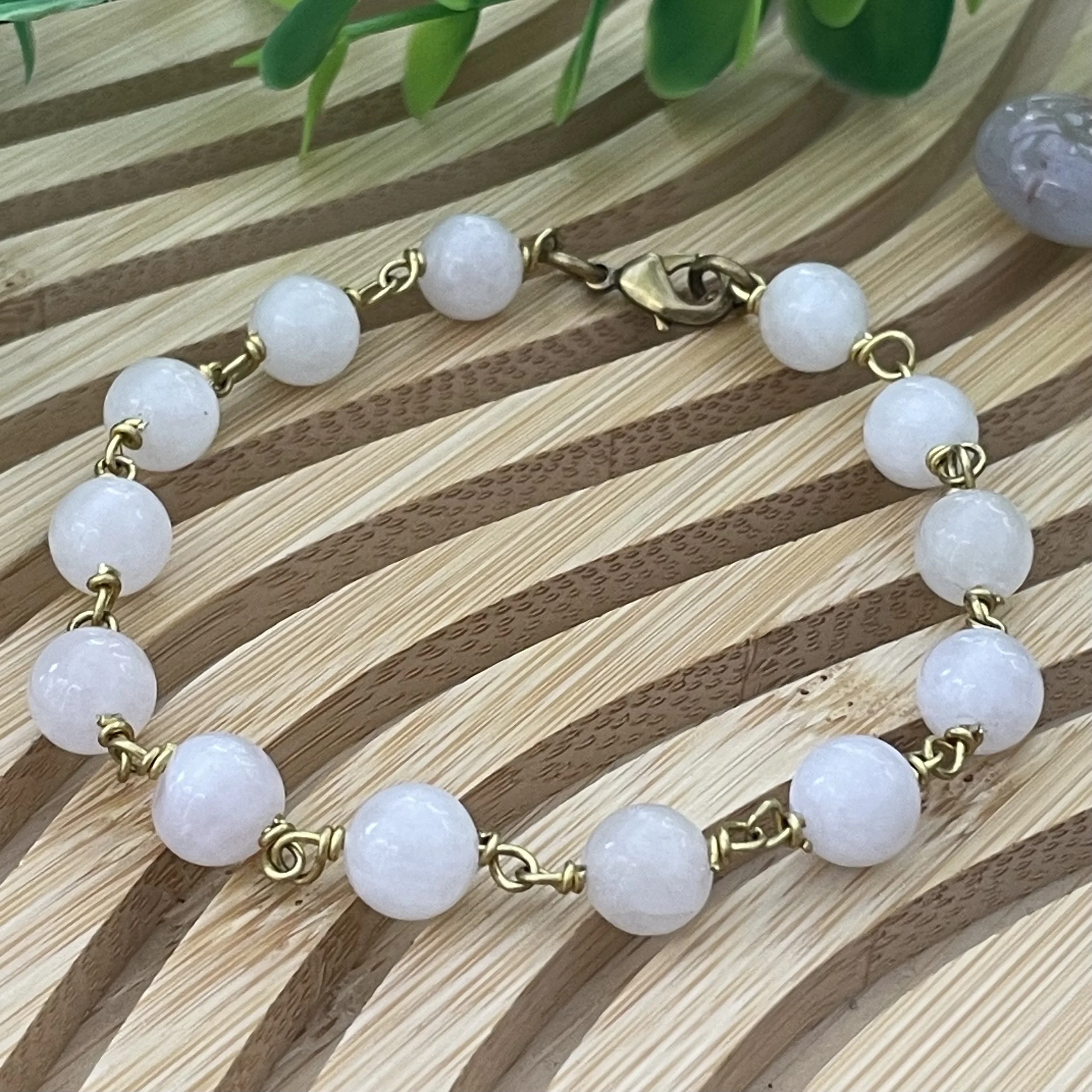 Gourmette quartz rose en cuivre