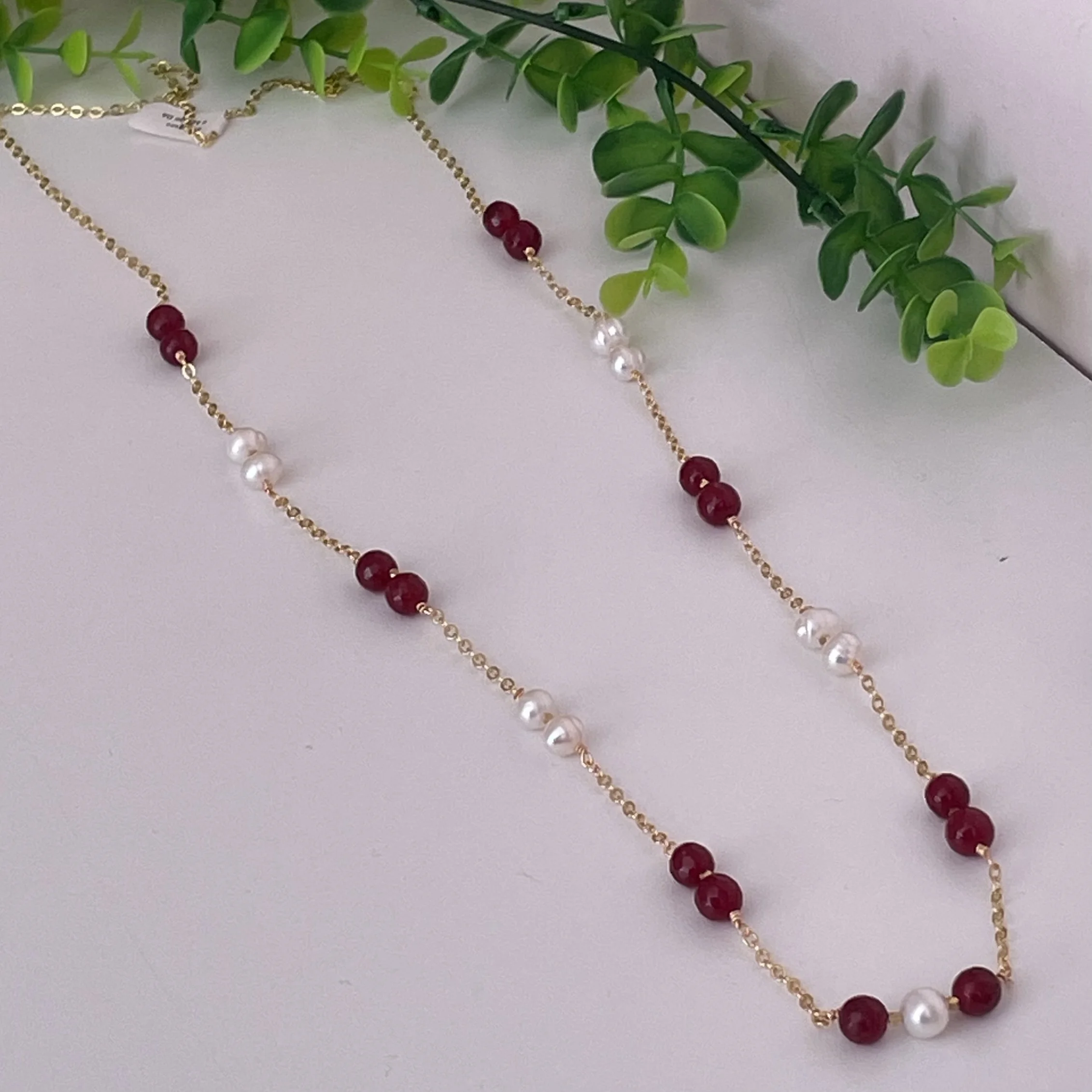 sautoir agate rouge et djoher en acier