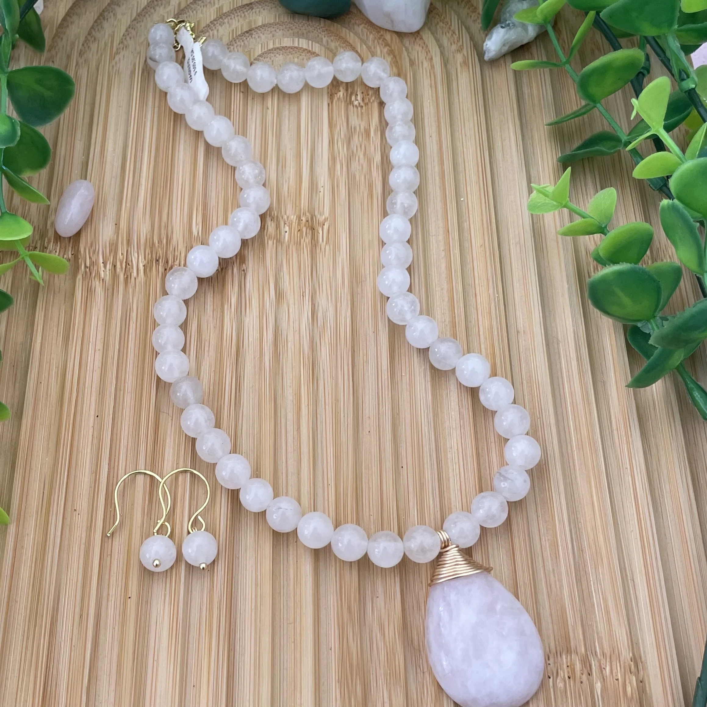 collier et boucle quartz rose