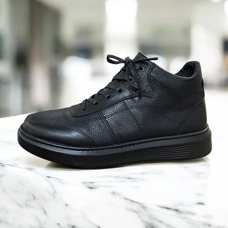 Bottes d'hiver noires pour homme en cuir véritable