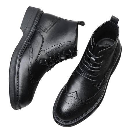 Bottes d'hiver noires pour homme en cuir véritable