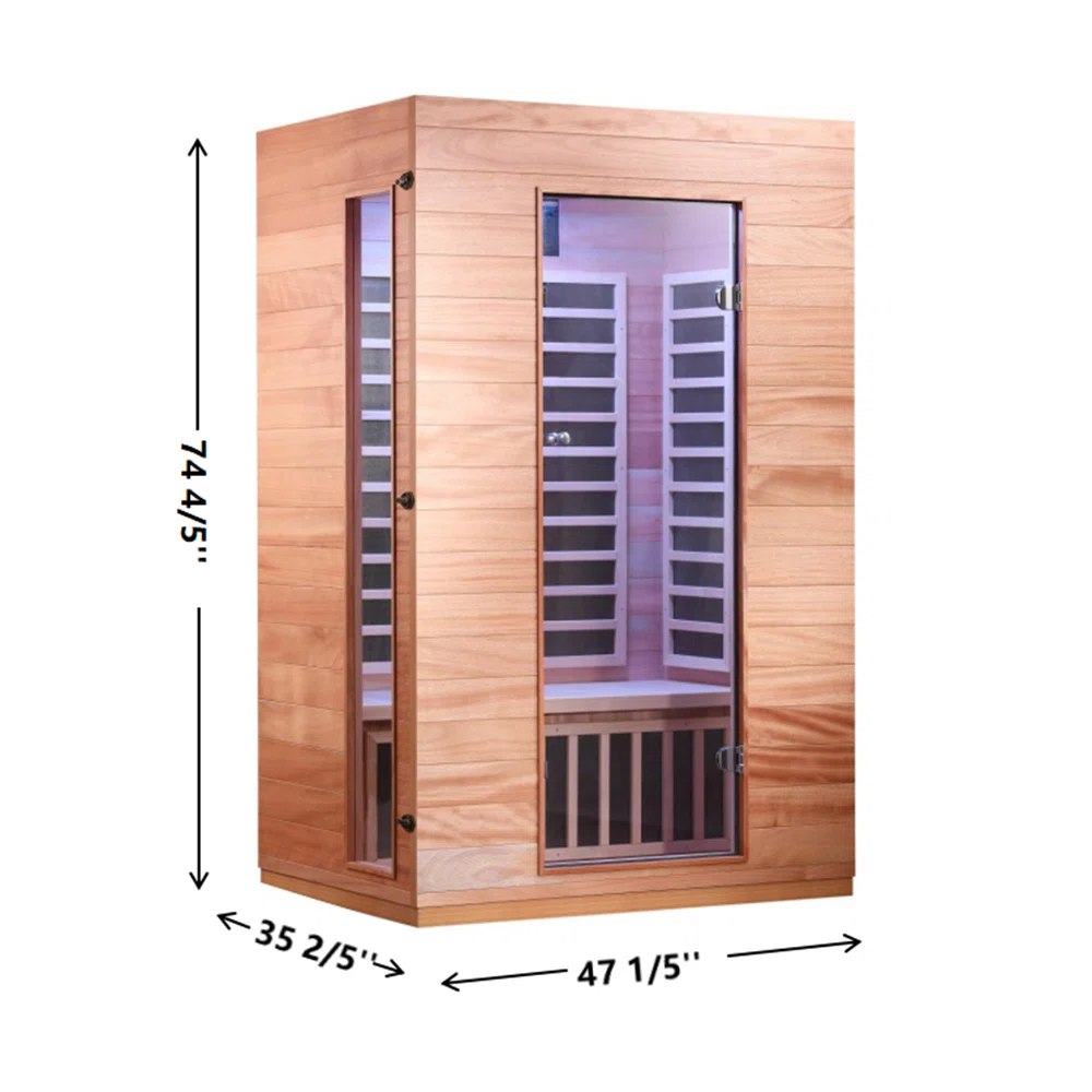 Hongyuan 2-Person Indoor Bluetooth Compatible FAR Infrared Sauna in Okoume & Hemlock with 6 Low EMF Carbon Heaters