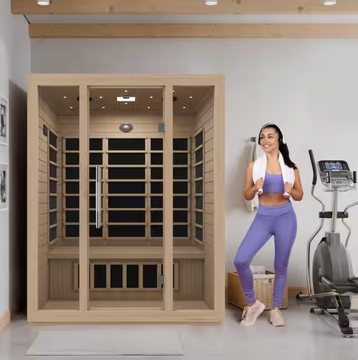 Home Sauna Room 3-Person Hemlock Wooden Indoor Infrared Sauna Spa with Touch Control Panel