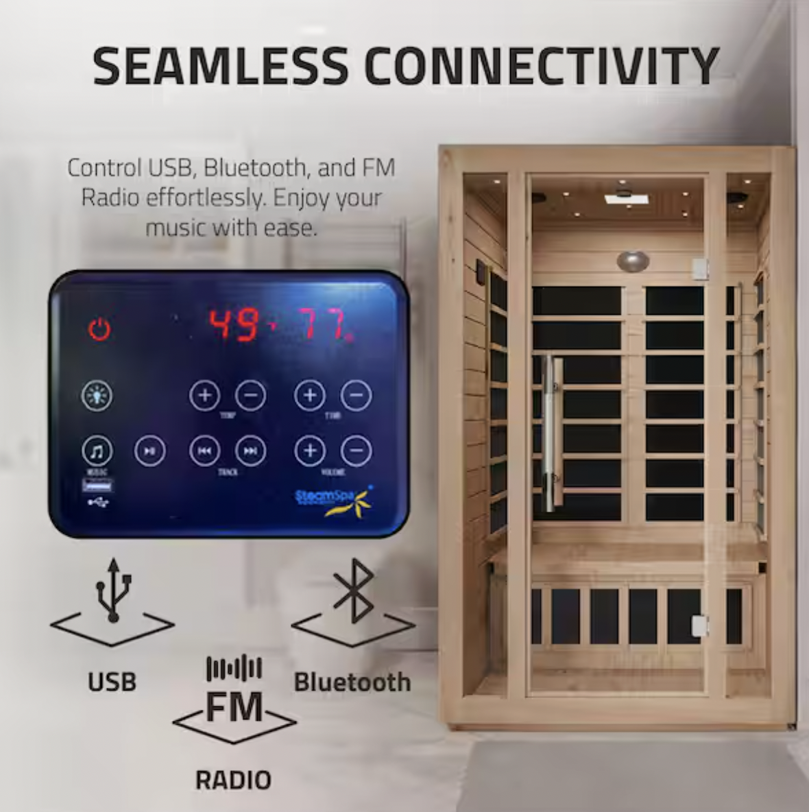 Home Sauna Room 2-Person Hemlock Wooden Indoor Infrared Sauna Spa with Touch Control Panel