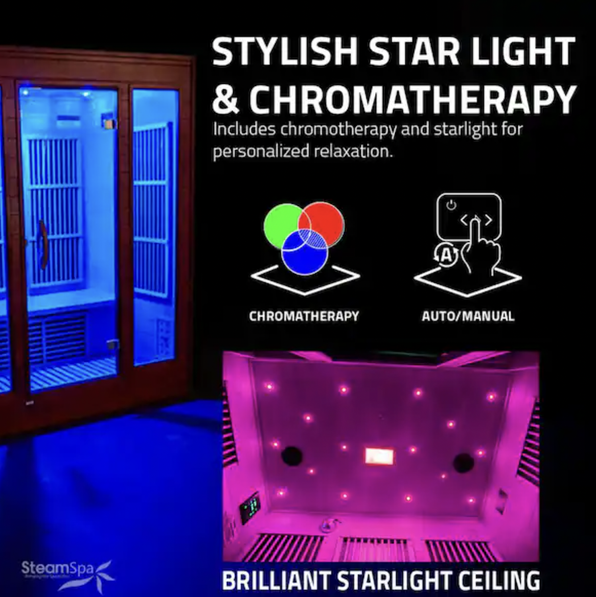 Home Sauna Room 3-Person Hemlock Wooden Indoor Infrared Sauna Spa with Touch Control Panel