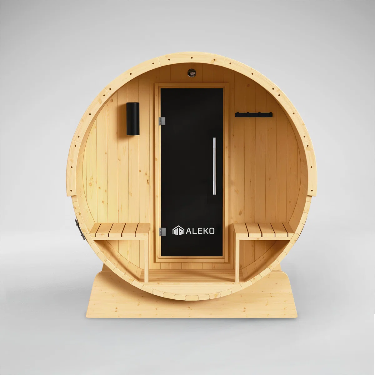 Outdoor or Indoor White Finland Pine Wet Dry Barrel Sauna - 2-4 Person - Front Porch Canopy - 4.5 kW UL Certified - Bitumen Shingle Roofing