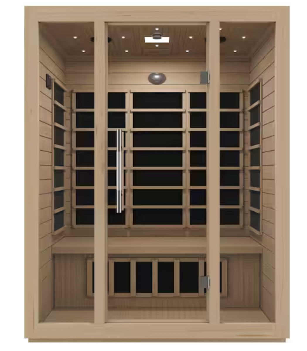 Home Sauna Room 3-Person Hemlock Wooden Indoor Infrared Sauna Spa with Touch Control Panel