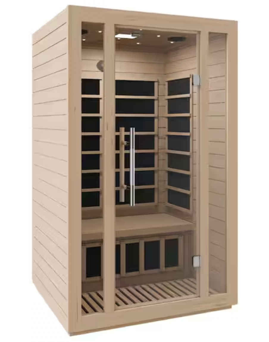Home Sauna Room 2-Person Hemlock Wooden Indoor Infrared Sauna Spa with Touch Control Panel