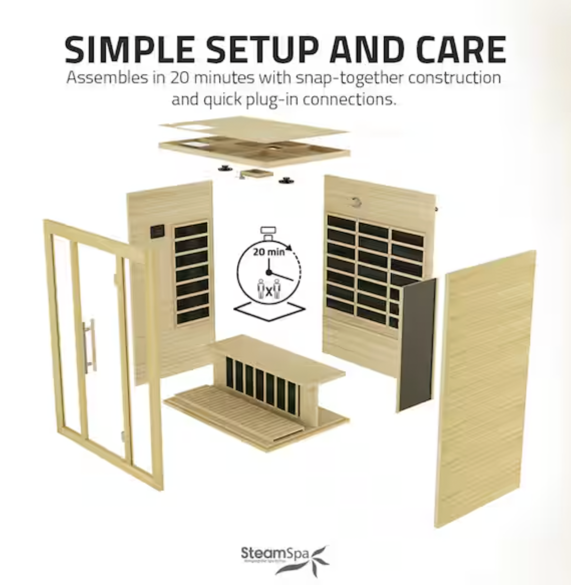 Home Sauna Room 2-Person Hemlock Wooden Indoor Infrared Sauna Spa with Touch Control Panel