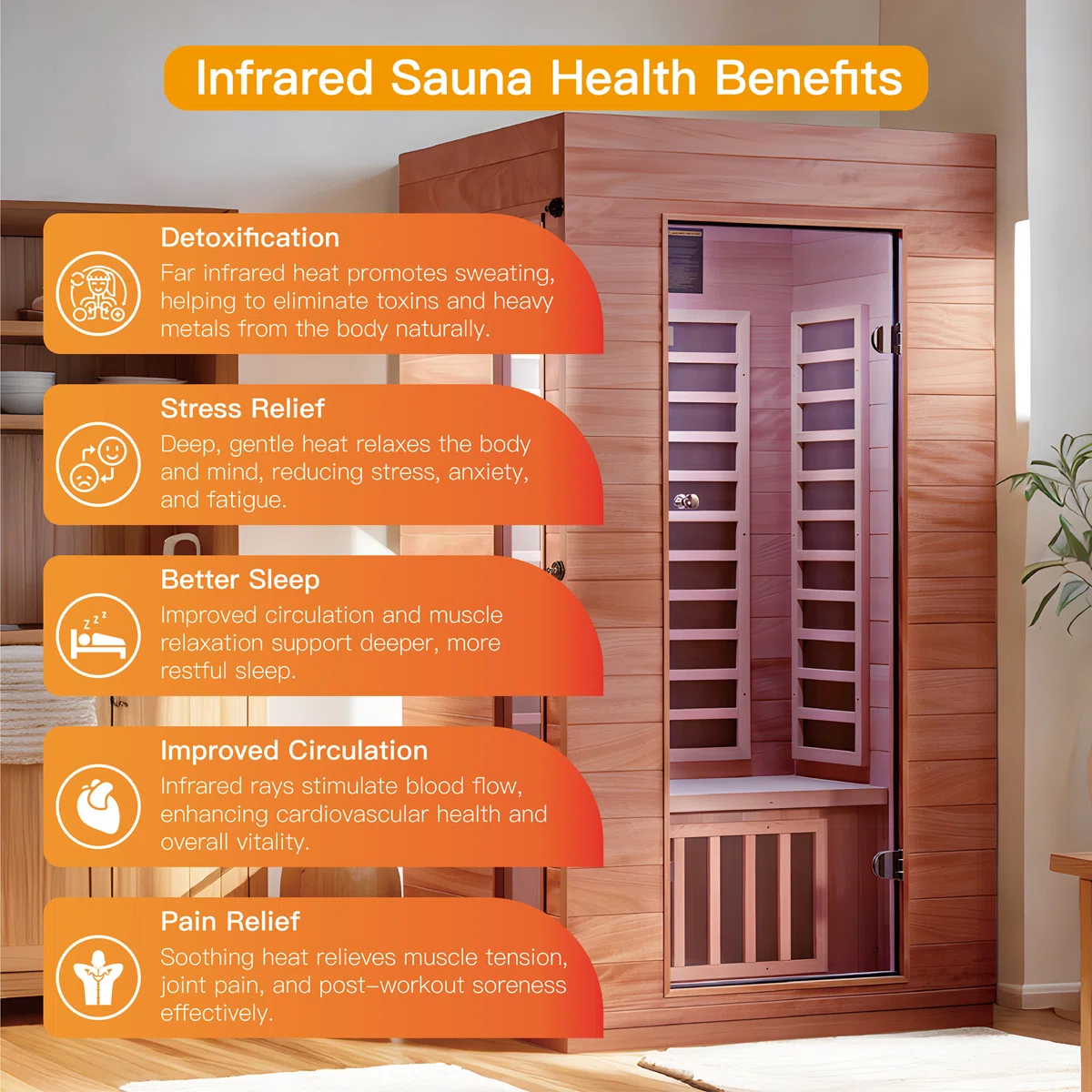 Hongyuan 1 Single Person Indoor Bluetooth Low EMF FAR Infrared Sauna In Okoume & Hemlock Wood