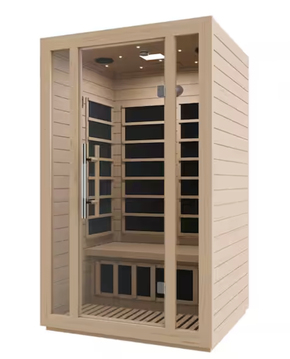 Home Sauna Room 2-Person Hemlock Wooden Indoor Infrared Sauna Spa with Touch Control Panel