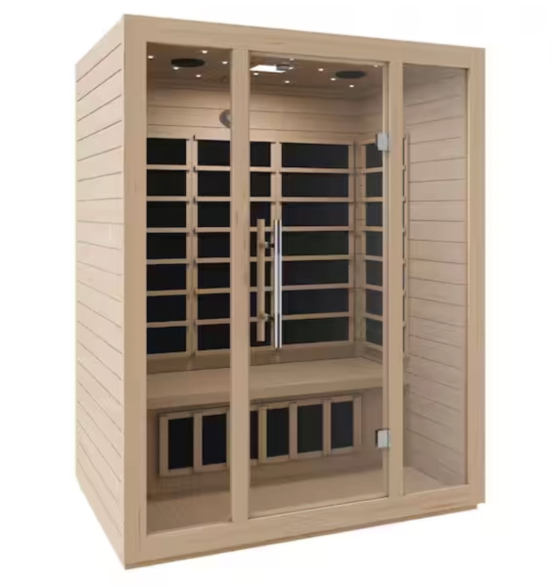 Home Sauna Room 3-Person Hemlock Wooden Indoor Infrared Sauna Spa with Touch Control Panel