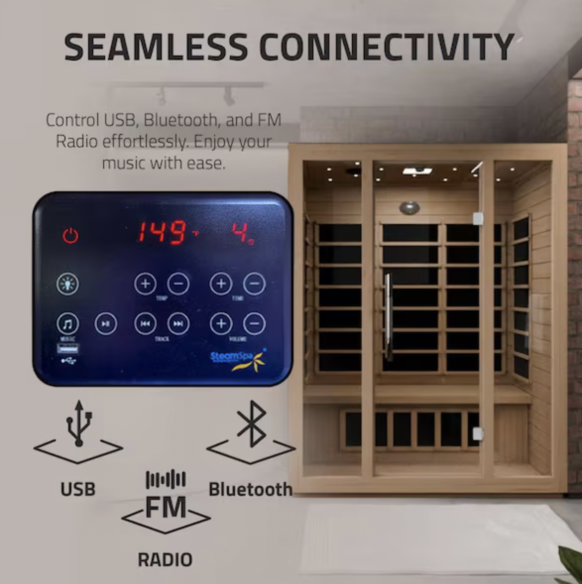 Home Sauna Room 3-Person Hemlock Wooden Indoor Infrared Sauna Spa with Touch Control Panel