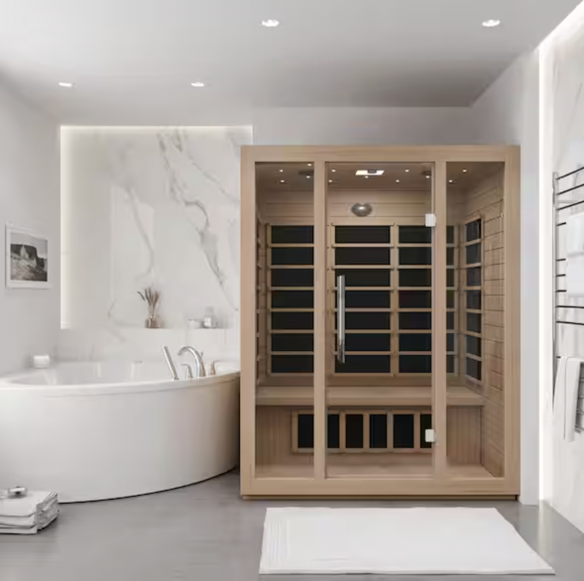 Home Sauna Room 3-Person Hemlock Wooden Indoor Infrared Sauna Spa with Touch Control Panel