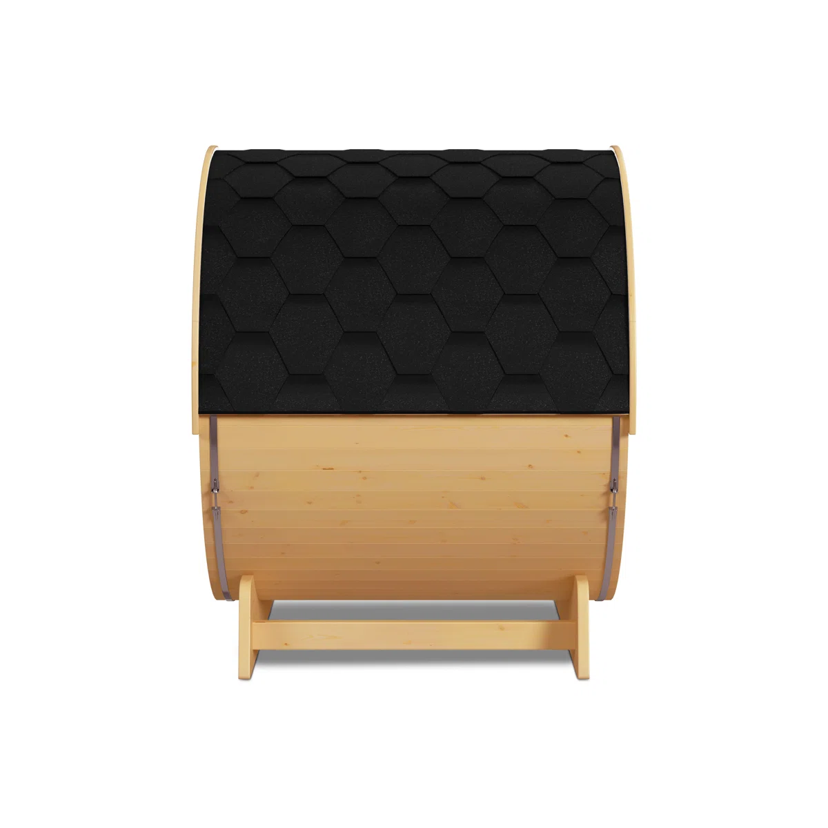 Outdoor or Indoor White Finland Pine Wet Dry Barrel Sauna - 2-4 Person - Front Porch Canopy - 4.5 kW UL Certified - Bitumen Shingle Roofing