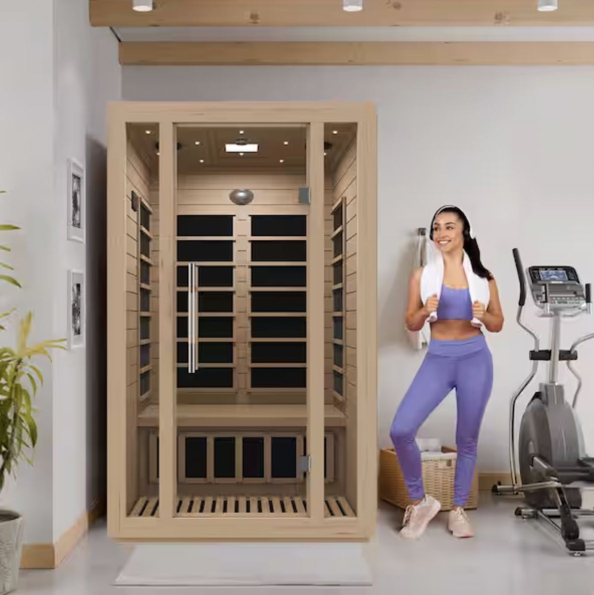 Home Sauna Room 2-Person Hemlock Wooden Indoor Infrared Sauna Spa with Touch Control Panel