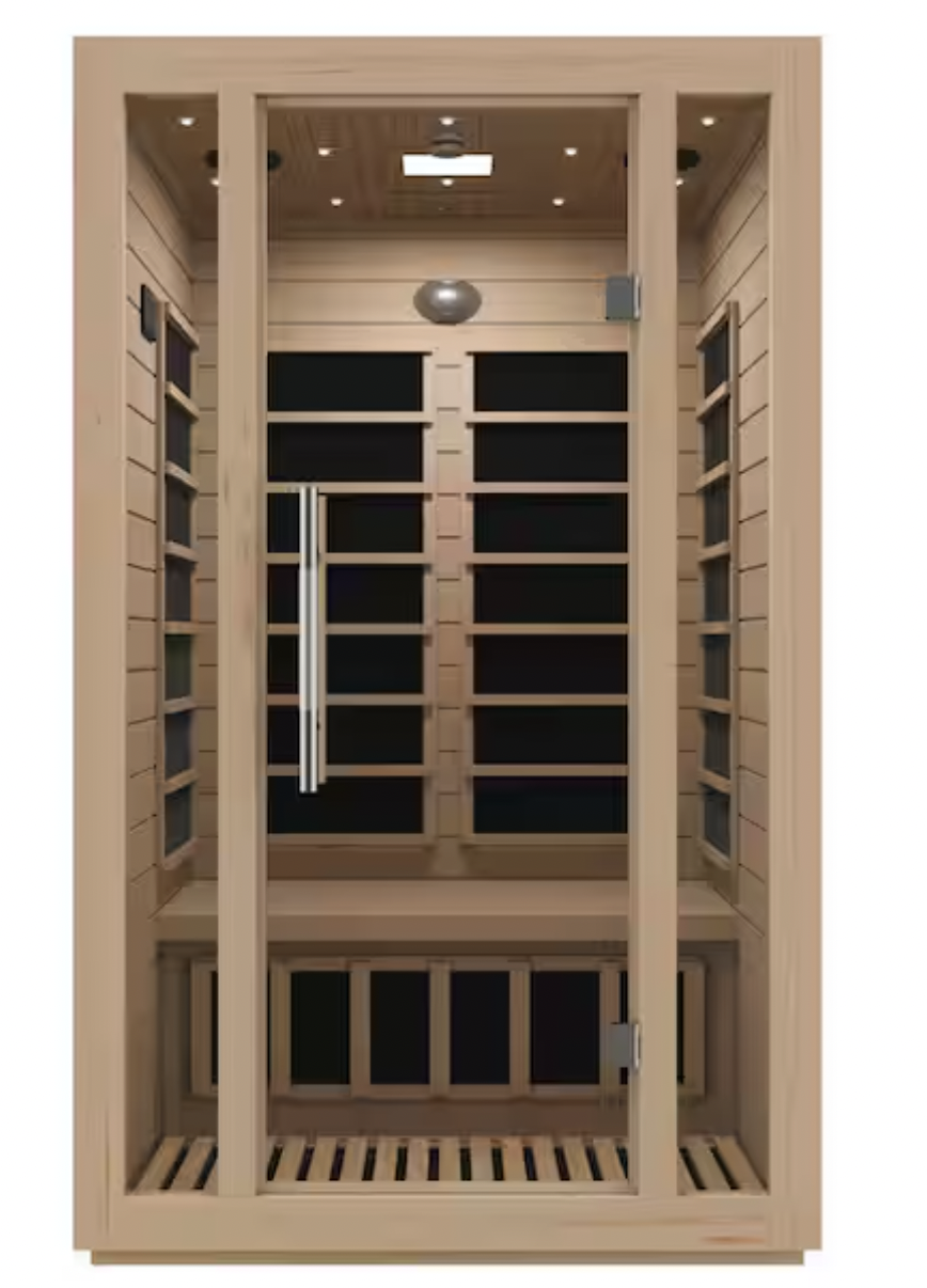 Home Sauna Room 2-Person Hemlock Wooden Indoor Infrared Sauna Spa with Touch Control Panel