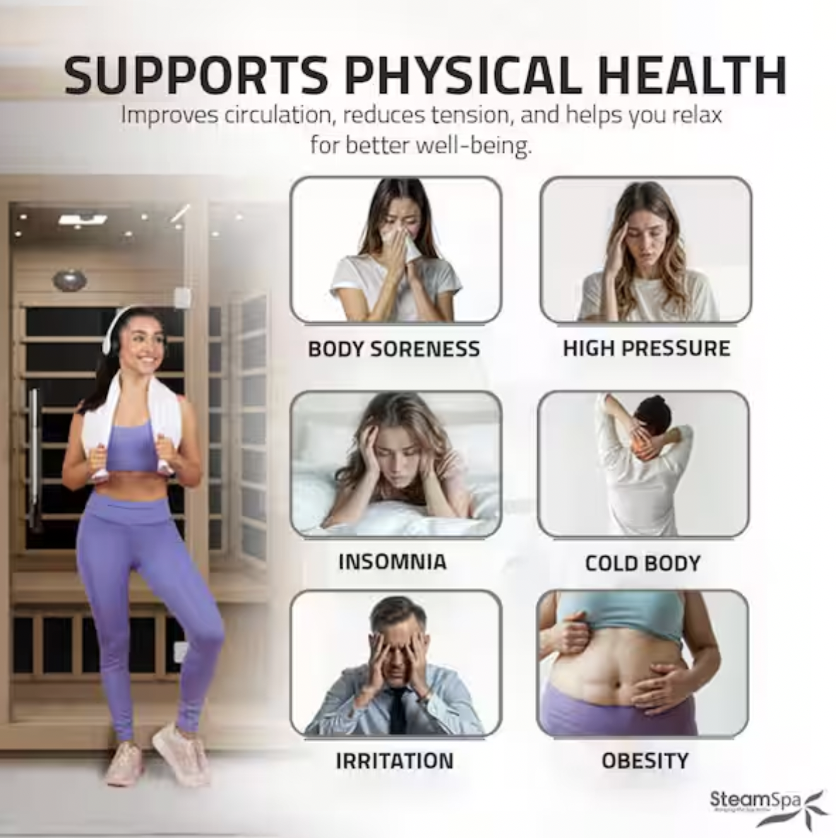 Home Sauna Room 3-Person Hemlock Wooden Indoor Infrared Sauna Spa with Touch Control Panel