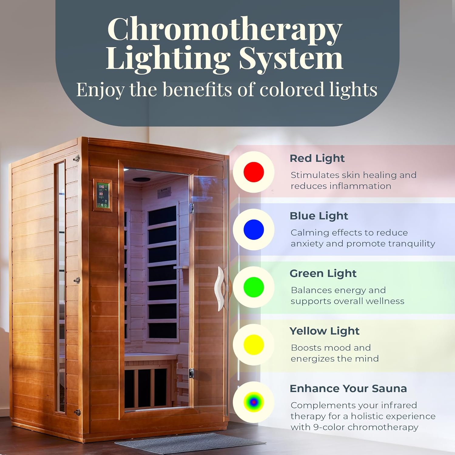 Dynamic Saunas Andora 2-Person Low EMF FAR Infrared Sauna with Red Light Therapy & Bluetooth Speakers