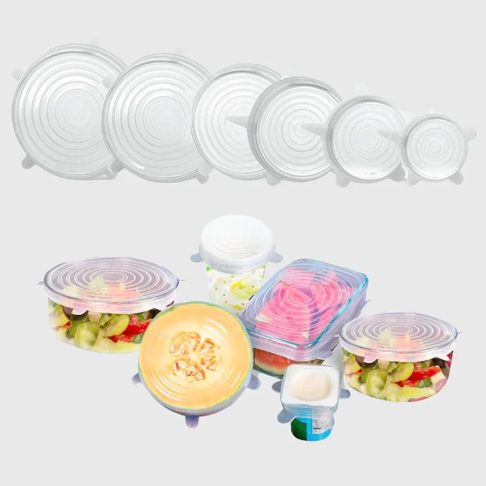 عرض 6  قطع أغطية سيليكون فائقة الإمتداد قابلة لإعادة الاستخدام