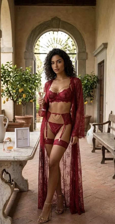 💎 Scarlet Desire Chain Lace Lingerie Set – Luxury That Speaks for Itself 💎