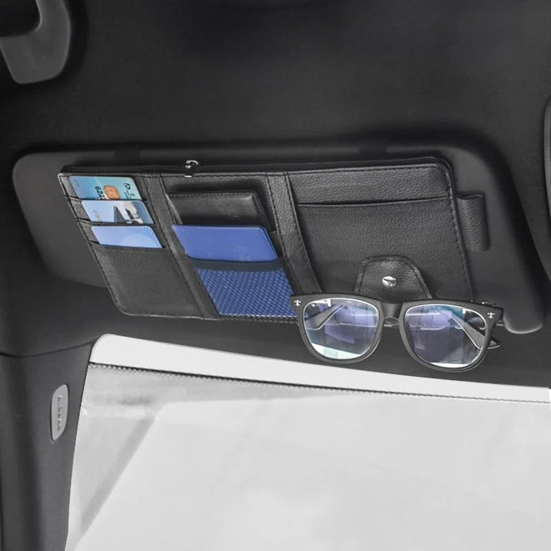 Organiseur De Pare-Soleil Voiture - Rangement Documents Et Accessoires, Marron, 15,5x30cm