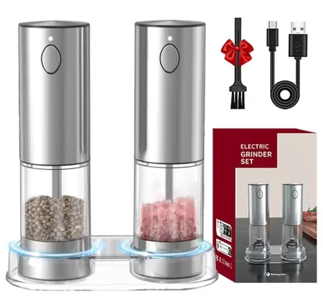 مطحنة الفلفل الكهربائية الفولاذ المقاوم للصدأ مطحنة الملح والفلفل USB قابلة للشحن قابل للتعديل الخشونة مطحنة التوابل أداة المطبخ