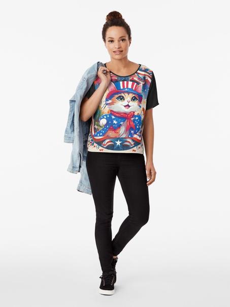 A cat dressed in American Graphic T-Shirt