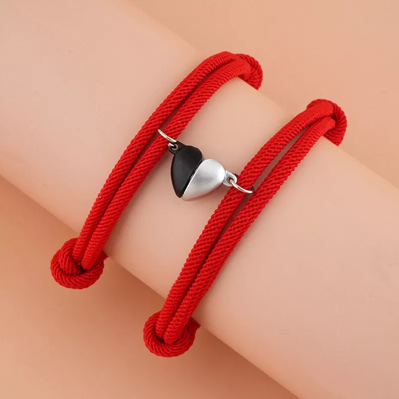 FASHION HEART BRAIDED ROPE COUPLE BRACELET MAGNETIC