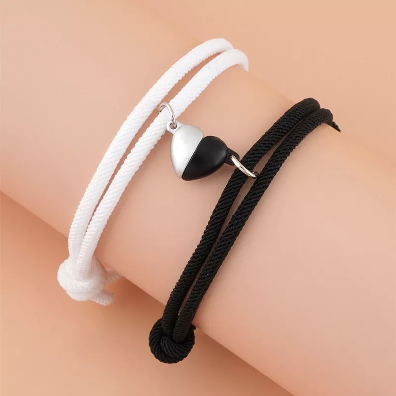 FASHION HEART BRAIDED ROPE COUPLE BRACELET MAGNETIC