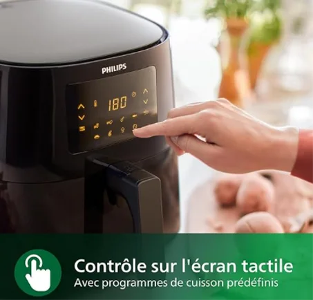 قلاية هوائية فيليبس اسينشيال اكس ال - 6.2 لتر، مقلاة خالية من الزيت بتقنية الهواء السريع، شاشة تعمل باللمس